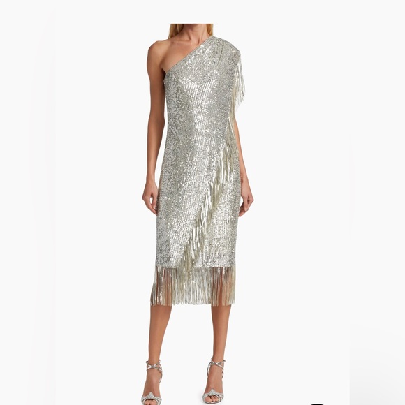 Badgley Mischka
Fringed Sequin One-Shoulder Dress - Picture 4 of 5